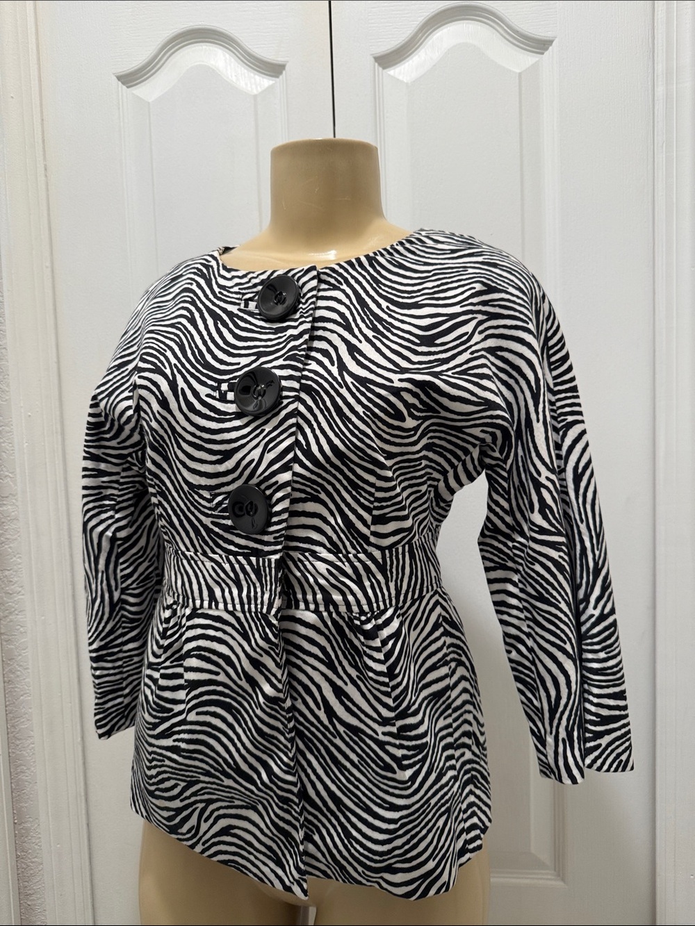 Women's Zebra-Print Button-Front Top in Black & White